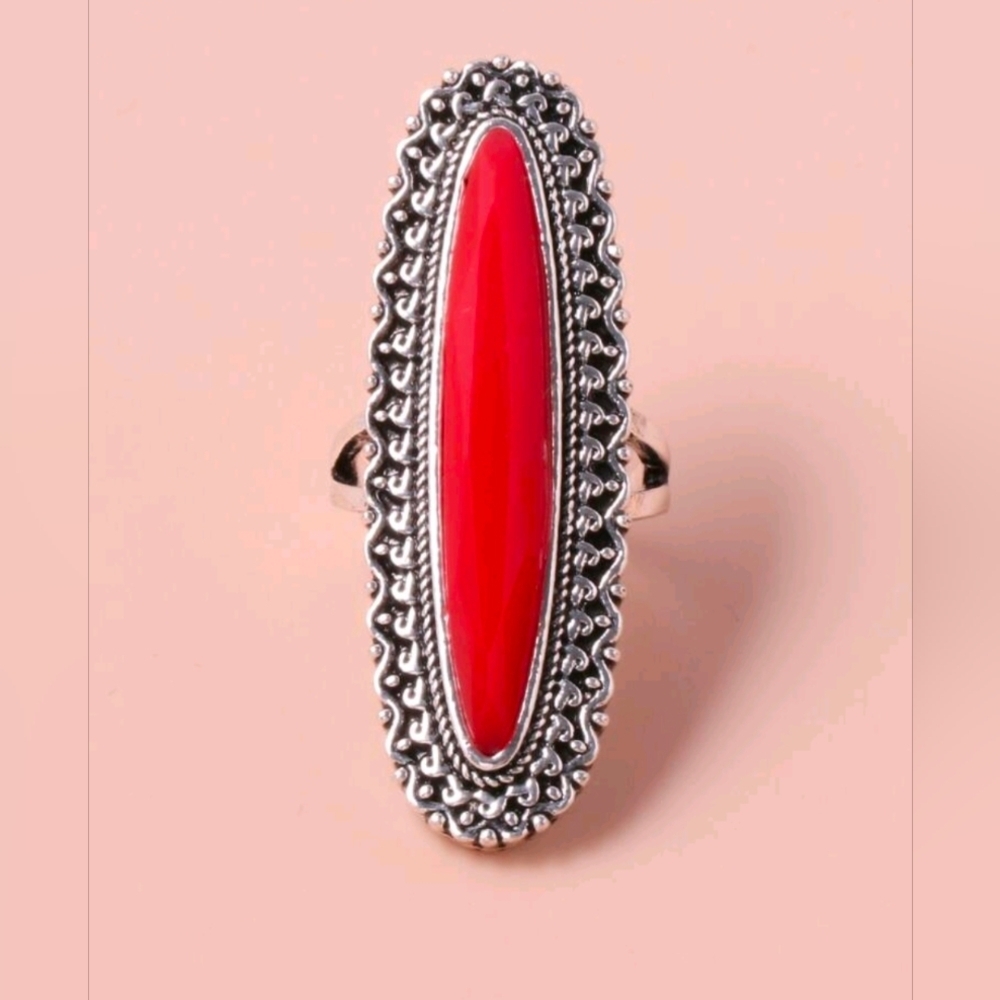 Western Chic Faux Red and Silver Women's Ring